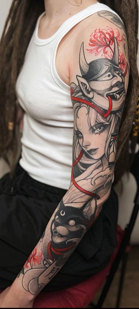 Black And Grey Neo Traditional Tattoo, Kitsune Tattoo, Neo Traditional, Anime Tattoos, Traditional Tattoo, Black And Grey, Fox, Tattoos, Grey