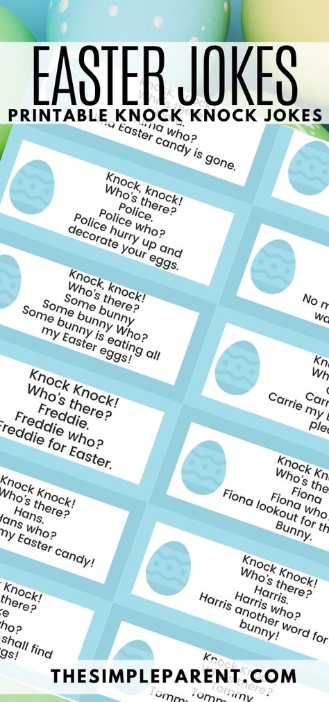 Celebrate with these family friendly Easter Knock Knock jokes! Free printable lunch box jokes that can be used for your Easter egg hunt! Knock Knock Jokes For Kids, Easter Jokes, Laughing Together, Printable Lunch Box Notes, Jelly Beans Easter, Lunchbox Jokes, Halloween Jokes, Fun Easter Crafts, Tummy Ache