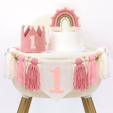 PRICES MAY VARY. ♥PACKING LIST♥:this set includes 1 high chair banner, 1 handmade birthday crown hat, 1 cake insert decoration ♥SUPERIOR QUALITY♥ : our products are only made of high-quality materials, non-toxic, harmless and durable, you can rest assured that you can use! ♥EASY TO INSTALL♥: Our high chair banners are simple to install and easy to hang, can be hung on your baby's high chair or on a wall or mantle, and can be re-folded for storage both after use. ♥UNIQUE BIRTHDAY PARTY DECORATION Isnt She Onederful Birthday Theme Decor, Simple First Birthday Girl, First Birthday Food Table, High Chair Decorations 1st Birthday, First Birthday High Chair Decoration, Birthday Decoration Pink, Pink High Chair, 1st Birthday Decoration