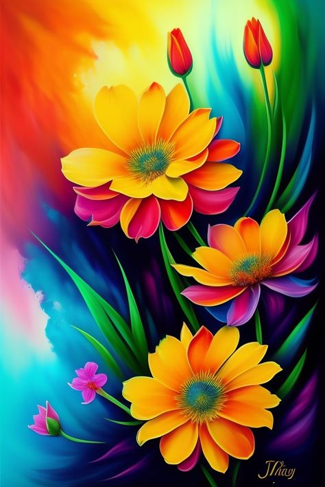 Canvas Abstract Painting Ideas, Wall Flower Painting, Flower Paintings Acrylic, Colorful Flower Painting, Flowers Canvas Painting, Flower Abstract Painting, Abstract Colorful Art, Pictures Of Flowers, Abstract Wall Painting