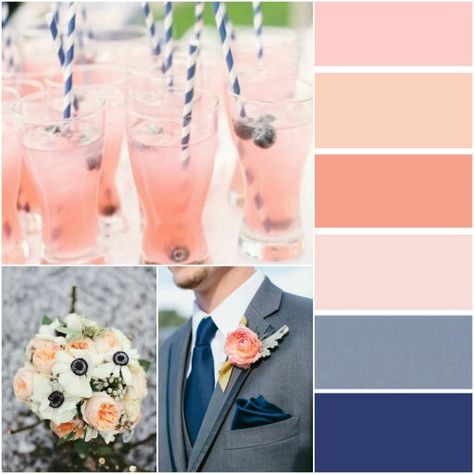 Dark blue and peach Bridesmaid Colours, Blue Peach Wedding, Salmon Wedding, Peach Wedding Theme, Coral Wedding Themes, Colour Palette Inspiration, Peach Wedding Colors, Peach Color Palettes, Dark Blue Wedding