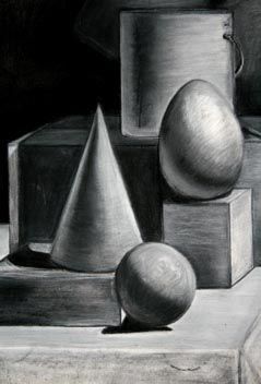 Charcoal Drawing – Shape | Mar' Art Charcoal Still Life, Form Exploration, Value Drawing, Compressed Charcoal, Charcoal Sketch, Shiny Objects, Oil Pastel Art, Charcoal Art, Basic Drawing