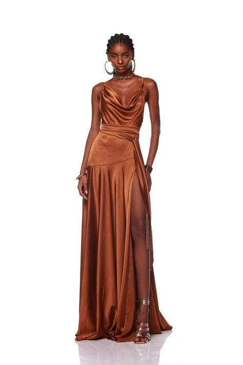 Copper Gown, Fall Wedding Bridesmaids, Copper Dress, Bronx And Banco, Gold Gown, Ethereal Wedding, Red Carpet Gowns, Green Gown, One Shoulder Gown