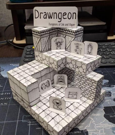 PAPERMAU: Drawngeon - Dungeon Paper Model Diorama - by TrueDarkDes Dungeons And Dragons Papercraft, Dungeon Design, Dnd Props, Dnd Dungeon, Dnd Diy, Dnd Terrain, Model Diorama, Dnd Stories, Dungeon Tiles