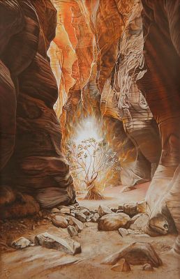 Burning Bush Painting, Burning Bush Art, Burning Bush Moses, Moses Burning Bush, Godly Art, Jesus Art Paintings, Egypt Movie, The Burning Bush, Jesus Tomb