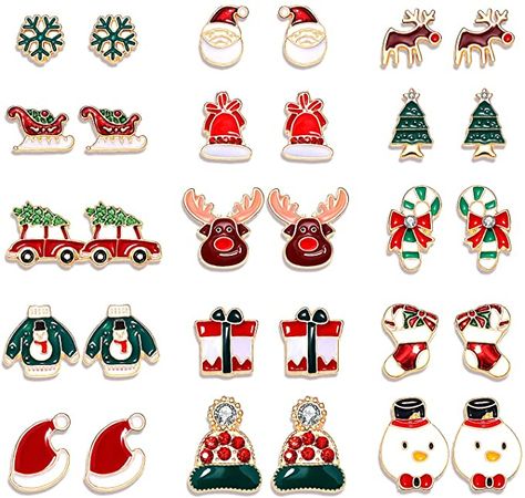 Amazon.com: 15Pairs Christmas Stud Earrings for Women Girls Holiday Reindeer Snowflake Bell Earrings Xmas Tree Candy Cane Hat Post Earring Set Festive Christmas Jewelry Set Gifts (15 Pairs Xmas Studs): Clothing, Shoes & Jewelry Candy Cane Hat, Christmas Stud Earrings, Bell Earrings, Christmas Dress Up, Girls Holiday, Thoughtful Christmas Gifts, Snowflake Earrings, Christmas Characters, Sparkle Earrings