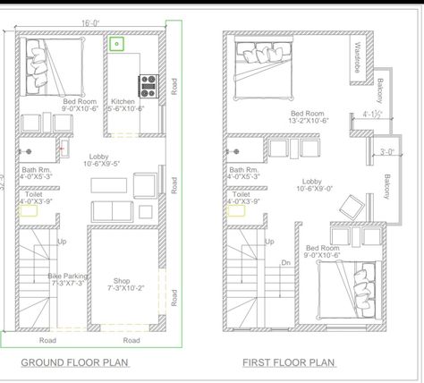 16*32 Double side road with shop  Planning in matkota Floor Plan With Dimensions, Indian House Plans, Indian House, Side Road, Small House Plan, Indian Homes, Luxury House Plans, Bike Parking, Ground Floor Plan