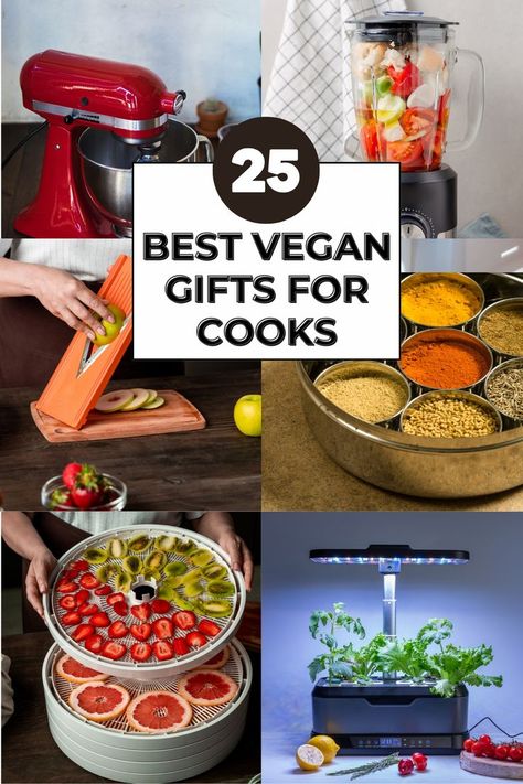 collage of vegan kitchen gift ideas Gifts For Vegans Christmas, Vegan Food Gifts, Gifts For Vegans, Vegan Gift Ideas, Vegetarian Gifts, Plant Based Cookbook, Plant Based Lifestyle, Vegan Foodie, Vegan Christmas