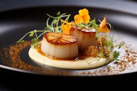 De Délicieuses Coquilles Saint-jacques, ... | Premium Photo #Freepik #photo #cuisine-gastronomique #gourmet #restaurant-gastronomique #gastronomie Scallop Dishes, Coquille Saint Jacques, Plant Based Cookbook, Handmade Plates, Favorite Cookbooks, Natural Diet, Learn Faster, Saint Jacques, Food Presentation