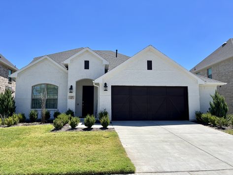 Iron Ore Garage Door, White Brick House, Black Garage Door, Origami White, Black Garage, Battle Creek, Iron Ore, White Brick, House Paint