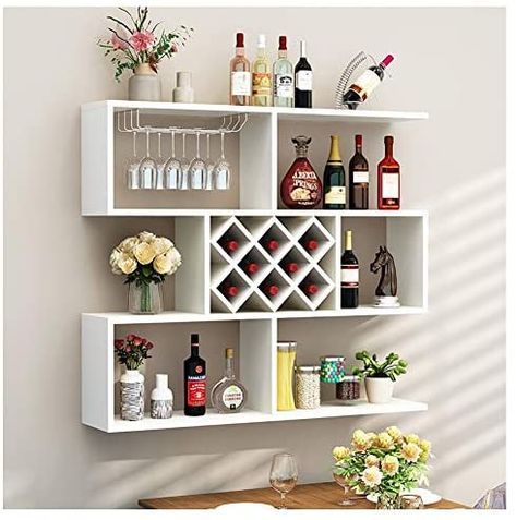 Amazon.com: Wine Rack Wall Mounted Wine Rack Wall-mounted Wine Rack Storage Box With Metal Glass Holder And Multi-purpose Storage Shelves For Storing Multiple Bottles Of Standard Wine Modern Diamond Shaped Wooden: Home & Kitchen Partition Living Room, Wine Rack Wall Modern, Creative Wall Hanging, Wine Bottle Shelf, Wine Rack Shelf, Wine Glass Shelf, Modern Wine Rack, Wine Shelf, Kitchen Wall Shelves