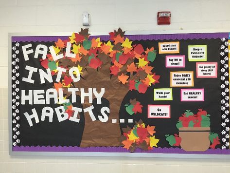 PEC: Bulletin Boards for Physical Education School Nurse Decorations, School Nurse Elementary, School Cafeteria Decorations, Cafeteria Bulletin Boards, Fall Office Decor, Nutrition Bulletin Boards, Physical Education Bulletin Boards, Pe Bulletin Boards, Office Decor Inspiration