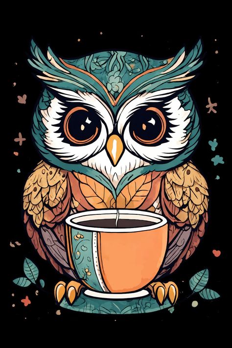 Owl With Coffee T-Shirt Owls Wallpaper, Coffee Sayings, Looney Tunes Wallpaper, Owl Cards, Owl Coffee, Funny Owls, Owl Wallpaper, Owl Card, Coffee Tshirt