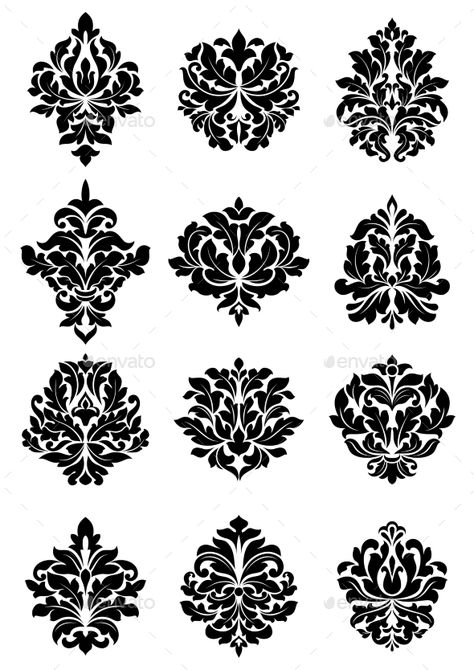 Bold Floral Arabesque Motifs Motif Arabesque, طابع بريدي, Flower Stencil, Stencil Patterns, Damask Wallpaper, Handwork Embroidery Design, Digital Flowers, Ornaments Design, Stencils Wall