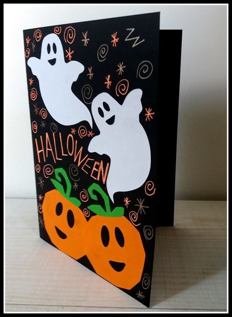 Carte d'Halloween - Le tour de mes idées Halloween Cards For Kids, Minecraft Halloween, Halloween Origami, Carte Halloween, Halloween Classroom, Halloween Cards Handmade, Halloween Scrapbook, Halloween Card, Kawaii Halloween