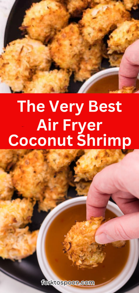 This air fryer coconut shrimp recipe is a simple and crispy appetizer featuring plump, juicy shrimp coated in crunchy panko and shredded coconut. Coconut Panko Shrimp, Air Fry Coconut Shrimp, Crispy Air Fryer Shrimp Recipes, Air Fryer Battered Shrimp, Coconut Shrimp Recipe Air Fryer, Panko Shrimp Air Fryer, Airfry Shrimp Recipes, Air Fryer Shrimp Recipes Easy, Airfryer Shrimp Recipes