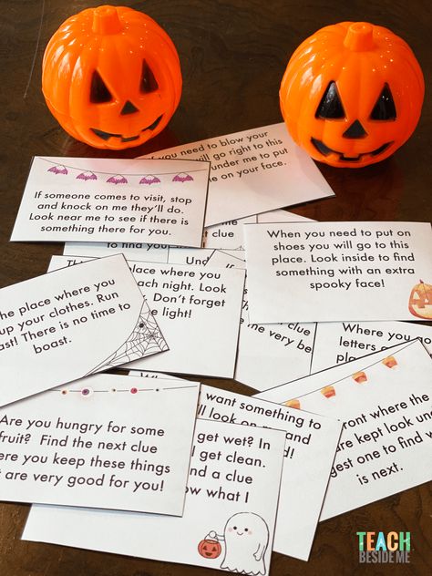 Free Printable Halloween Scavenger Hunt Clues Haunted Scavenger Hunt, Trick Or Treat Scavenger Hunt For Kids, Halloween Themed Scavenger Hunt, Halloween Library Scavenger Hunt, Halloween Clues For Scavenger Hunt, Halloween Scavenger Hunt For Kids Free, Fall Literacy Night, Outdoor Halloween Scavenger Hunt Clues, Halloween Scavenger Hunt For Teenagers