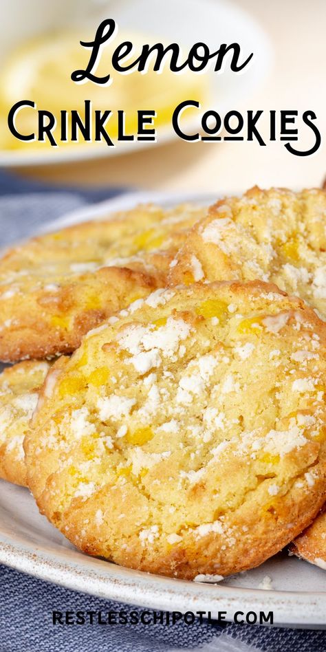 Lemon Crinkle Cookies, Crispy Cookies, Christmas Candy Recipes, Crinkle Cookies, Chip Cookie Recipe, Lemon Cookies, Homemade Cookies, Cookie Desserts, Yummy Cookies