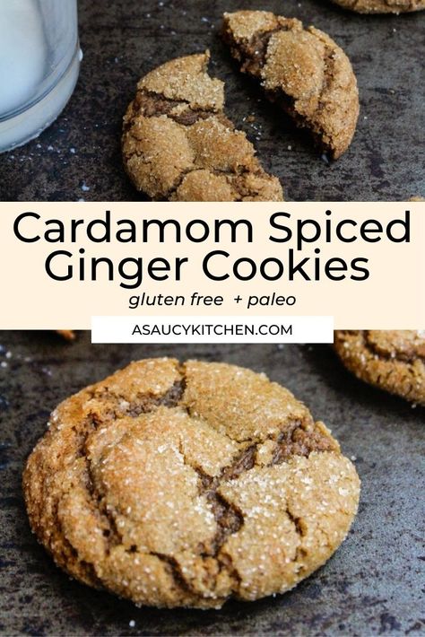 Paleo Cardamom Recipes, Cardamom Spiced Ginger Cookies, Cardamom Ginger Cookies, Ginger Cardamom Cookies, Recipes Using Candied Ginger, Gluten Free Cardamom Cookies, Ginger Baking Recipes, Gluten Free Spice Cookies, Cardamom Spice Cookies