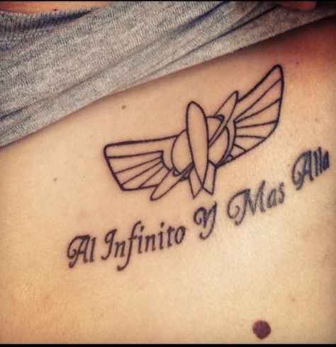 Toy story tattoo. To infinity and beyond. Story Tattoo Ideas, Feather Tattoo Black, Toy Story Tattoo, Unique Infinity Tattoo, Infinity Couple Tattoos, Stained Glass Tattoo, Story Tattoo, Ad Infinitum, Cali Trip