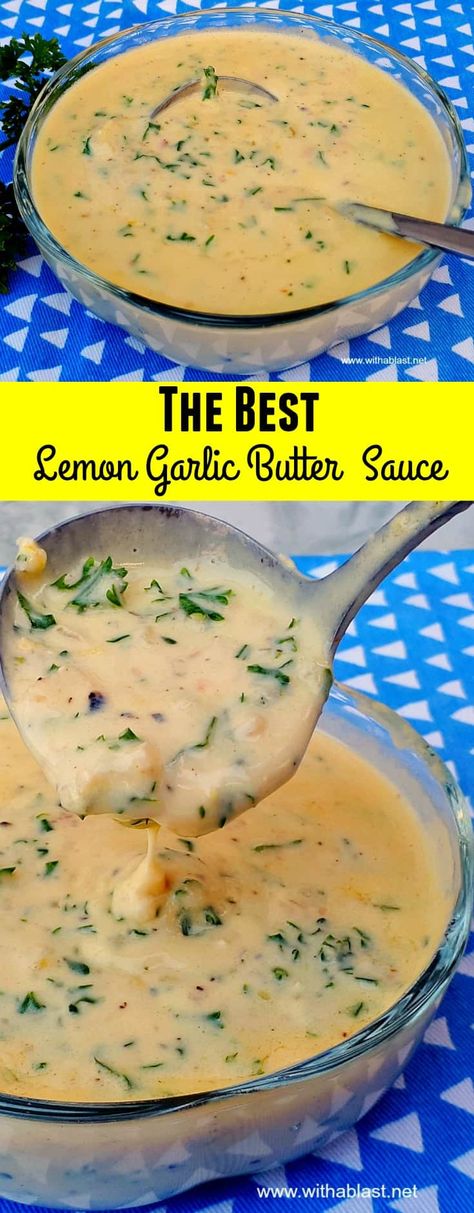 The best ever Lemon Garlic Butter Sauce ! Especially great served over, or stirred through, seafood and rice as well. Quick, easy, no-fuss recipe Shrimp Lemon Butter Sauce, Lemon Garlic Sauce For Shrimp, Garlic Butter Sauce For Seafood Pasta, Best Garlic Butter Sauce For Seafood, Lemon Mushroom Sauce, Sauce For Fish And Rice, Lemon Sauce For Shrimp, Lemon Butter Parmesan Sauce, How To Make Lemon Butter Sauce