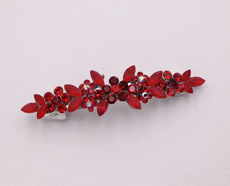 Red Hair Clips, Crystals Red, Crystal Hair Clip, Wedding Barrettes, Crystal Hair Clips, Crystal Hair Comb, Crystal Headpiece, Flower Hair Comb, Wedding Accessory