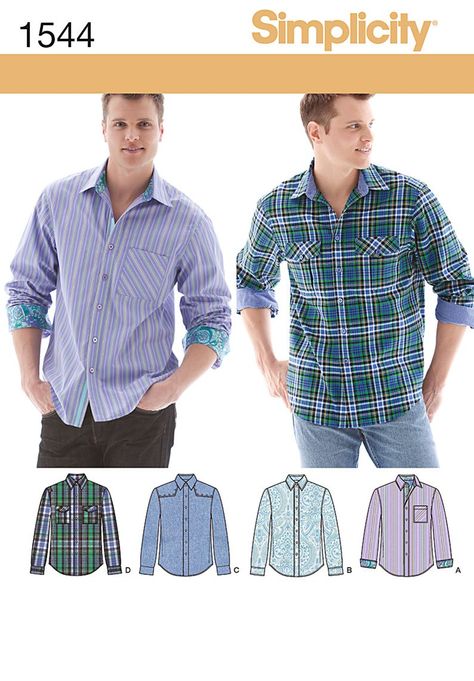 Simplicity 1544 Men's Shirt with Fabric Variations sewing pattern Mens Sewing Patterns, Sewing Men, Shirt Sewing Pattern, Simplicity Sewing, Simplicity Sewing Patterns, Sewing Pattern Sizes, Simplicity Patterns, Love Sewing, Boys Top