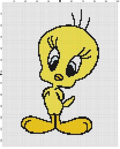 Tweety Tweety Bird Pixel Art, Crochet Flower Rug, Tweety Bird Drawing, Perler Crafts, Crochet Pillows, Shell Stitch, Christmas Cross Stitch, Looney Tunes, Cross Stitch Designs