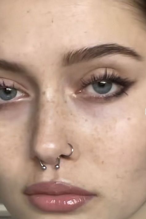 Piercing is a magic. Nose Piercing Women Septum, Peicing Ideas Nose, Septum And Nostril Piercing Aesthetic, Hoop And Septum Piercing, Nostril Ring Piercing, Nostril Piercing With Septum, Septum And Nose Piercing Hoop, Nose Hoop And Septum, Nostril Piercing And Septum