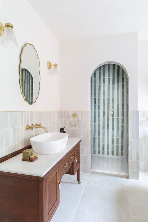 White Zellige Tiles | Zellige Tiles | Quorn Stone Mirror Tile Splashback, Half And Half Bathroom Tiles, Half Tiled Wall Bathroom, Small Square Tile Bathroom, Glazed Tile Bathroom, Large Tiles In Bathroom, Small Tiled Bathroom, Small Bathroom Floor Tile, Square Tile Bathroom