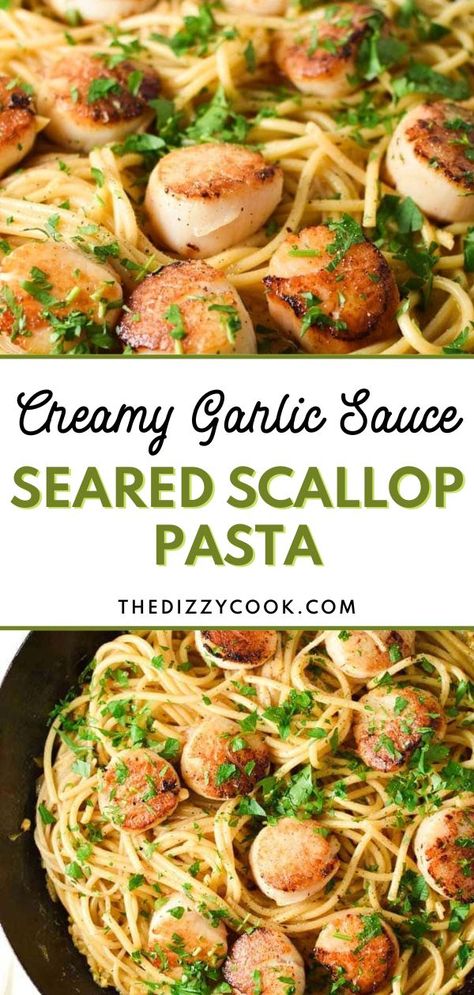 Scallop Noodle Recipes, Scallop Pasta Recipe, Sauce For Scallops, Scallop Linguine, Scallop Recipes Pasta, Easy Scallop Recipes, Dizzy Cook, Pasta With Garlic, Scallop Pasta