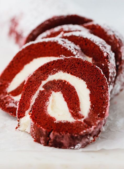 Red Velvet Roll, Cream Cheese Filling Recipe, Roll With Cream Cheese Filling, Baked Pork Steak, Red Velvet Cake Roll, Pork Steak Recipe, Chef Ideas, Cake Rolls, Cake Roll Recipes