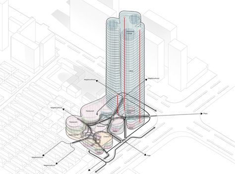 Urban Design Graphics, Architecture Concept Diagram, Mix Use Building, Office Tower, Skyscraper Architecture, Architecture Images, Concept Diagram, Tower Design, Architecture Building Design