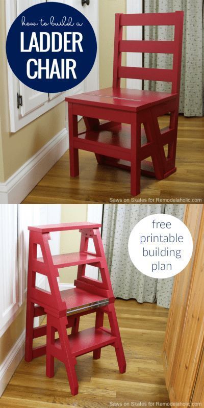 DIY Ladder Chair – A Modern Twist on an American Classic #diyproject #build #woodworkingplans #projects #remodelaholic House Ladder, Ladder Chair, Diy Furniture Chair, Diy Ladder, Folding Step Stool, Small Space Kitchen, Building Plan, Diy Chair, Diy Furniture Projects