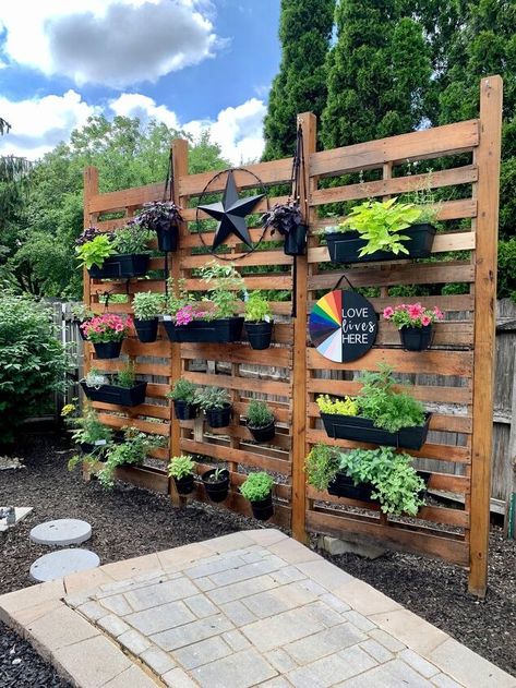 Pallet Wall Garden, Pallet Privacy Fences, Paver Base, Pallet Garden Walls, Rectangular Planter Box, Fence Planters, Herb Wall, Pallet Fence, Vertical Garden Wall