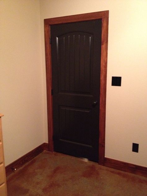 I love my new house and I think my black doors turned out Awesome! Black Door With Wood Trim, Black Doors With Wood Trim Interior, Black Doors Wood Trim, Black Doors With Wood Trim, Black Interior Doors With Wood Trim, Dark Interior Doors, Easy Shiplap, Natural Wood Trim, Black Interior Door