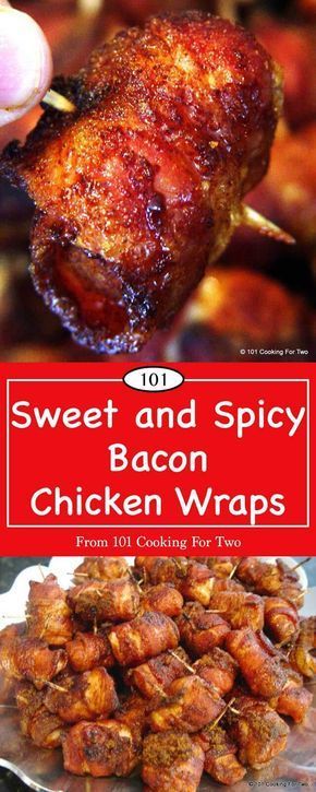 sweet and spicy bacon chicken wraps Bacon Wraps, Spicy Bacon, Bacon Wrapped Chicken Bites, Chicken Cooking, Sweet And Spicy Chicken, Bacon Chicken, Bacon Appetizers, Fingerfood Party, Wrapped Chicken