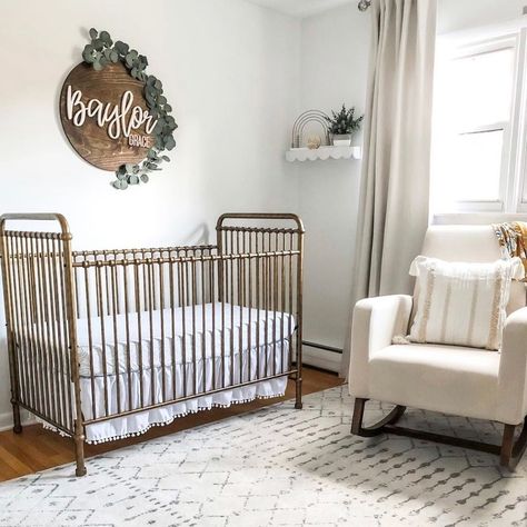 Metal Crib Nursery, Iron Crib Nursery, Iron Crib, Botanical Nursery, Sophisticated Nursery, Metal Crib, Crib Nursery, Classic Nursery, Boys Crib