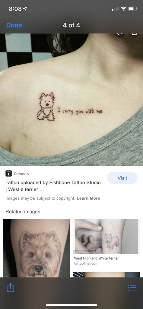 Puppy Memory Tattoo, Dog Rememberence Tattoo, Westie Tattoo Ideas, Dead Pet Tattoo, Lhasa Apso Tattoo, Westie Tattoos, Tattoo For Dog That Passed, Puppy Tattoos, Westie Tattoo