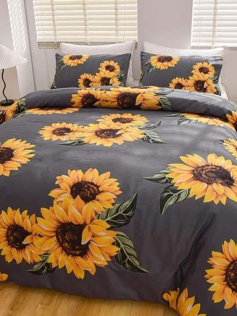 Sunflower Bedding Set, Sunflower Bedroom Decor Ideas, Sunflower Room Garden, Sunflower Comforter, Sunflower Bedroom Ideas, Sunflower Room Decor, Country Themed Bedroom, Sunflower Bedding, Goddess Room