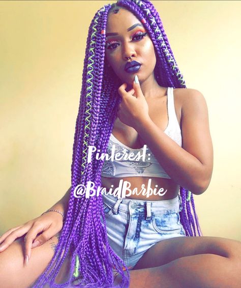 Blond Box Braids, Naturalista Hairstyles, Melanin Makeup, Curls Braids, Colored Box Braids, Purple Braids, Rainbow Braids, Gold Hair Colors, Big Box Braids