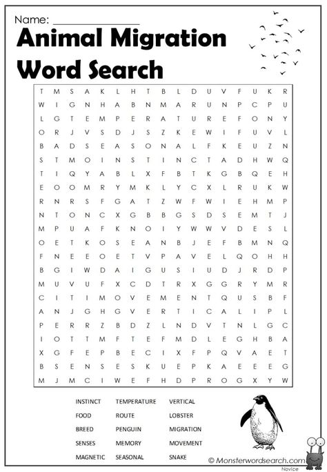 Animal Migration, Migration Activities, Winter Unit, Free Printable Word Searches, Spelling Games, Homeschool Crafts, Elementary Activities, Teacher Planning, Preschool Fun