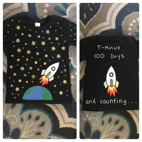 100 days of school shirt 100 Day Project Ideas, Class Door Decorations, 100 Días De Clases, 100th Day Of School Crafts, 100 Days Of School Shirt, Kids Class, Space Party, Space Theme, 100 Days Of School