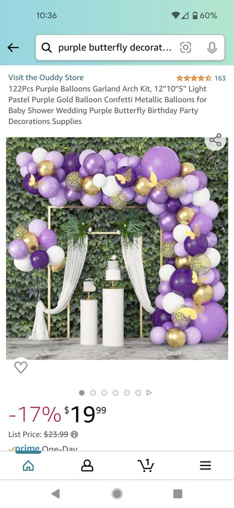 Purple Butterfly Balloon Arch, Butterfly Birthday Party Decorations, Gold Baby Shower Decorations, Butterfly Party Decorations, Butterfly Balloons, Pearl Party, Butterfly Birthday Party, Graduation 2024, Round Balloons