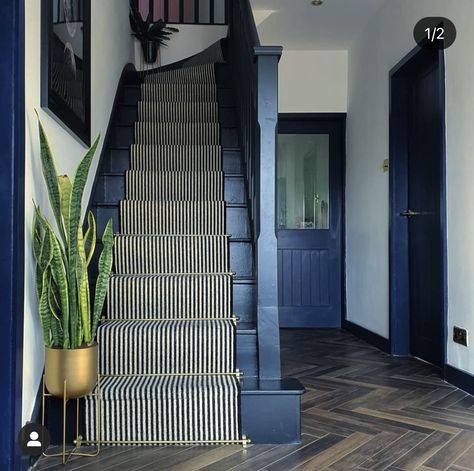 Hallway Before And After, Edwardian Terrace House, Stairs And Hallway Ideas, Striped Stair Runner, Dark Hallway, House Staircase, Idle Hands, Staircase Makeover, Stair Carpet