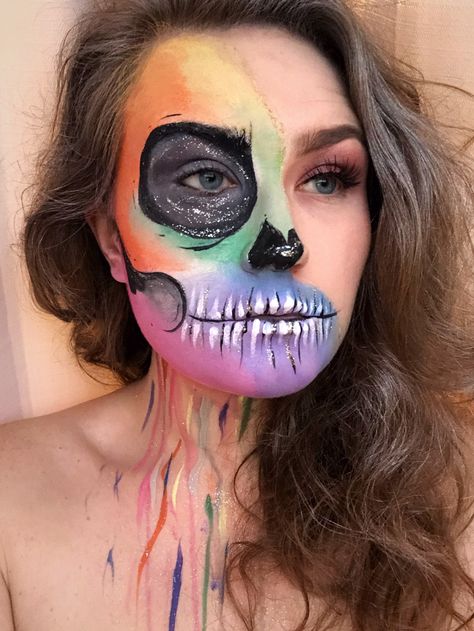 Rainbow Skull Makeup, Skull Makeup Halloween, Rainbow Skull, Skull Makeup, Halloween Make Up, Facepaint, Halloween Make, Face Paint, Skeleton