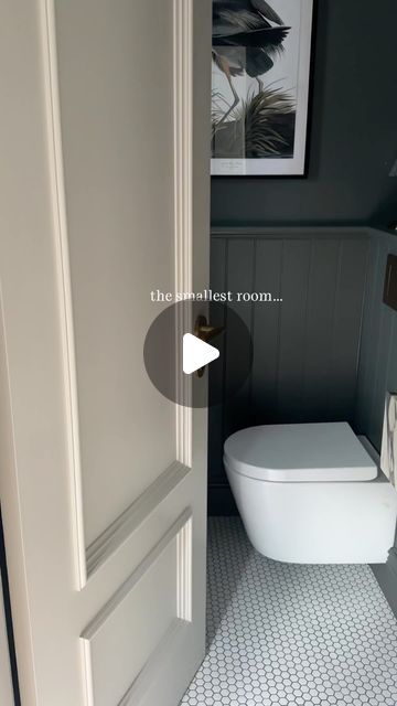 Beverley Hayes on Instagram: "Happy weekend! 

The smallest room in our house definitely has the biggest impact BUT definitely the smallest sink 😆 

What’s your favourite room in your home? 👇🏼 

ps I’ve finally paint the loo door, on both sides, only took me a year and a half 😅 no flies on me! 

#downstairstoilet #downstairsloo #downstairsbathroom #downstairswc #powderroom #darkcolors #boldcolors #boldcolours #pompeianash #pennyfloor #shiplap #shiplapwalls #panelledwalls #wallhungtoilet #lussostone #marble #marblesink #tongueandgroove" Toilet Next To Door, Shiplap Cloakroom, Tiny Washroom Ideas, Smallest Bathroom, Tiny Powder Room, Penny Floor, La House, Loft Bathroom, Bathroom Stuff