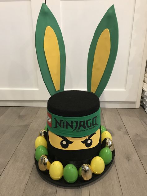 Ninjago Easter Bonnet Easter Parade Hats For Boys, Boys Easter Hat Parade Ideas, Easter Egg Hat Ideas, Easter Egg Bonnet Ideas, Lego Easter Bonnet, Boys Easter Hat Ideas, Easter Hat Parade Boys, Easter Bonnet Hat Ideas, Easter Hats For Boys