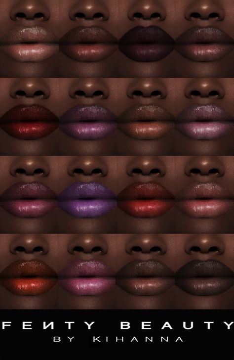 Xmiramira's CC Finds : fentybeaut-y: FENTY BEAUTY - STUNNA LIPS 16... 6000 Followers, Sims 4 Piercings, Makeup Cc, Sims 4 Cc Makeup, Black Lipstick, Human Reference, Gloss Lipstick, Sims Mods, Fenty Beauty