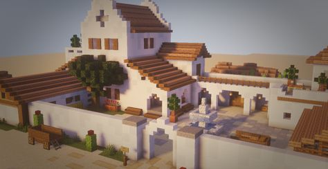 Mexico Hacienda [Inspired Build] Minecraft Map Minecraft Desert House, Minecraft Oasis, Mexican Houses, Mexico Hacienda, Villa Minecraft, Mexican Town, Build Minecraft, Case Minecraft, Mexican House